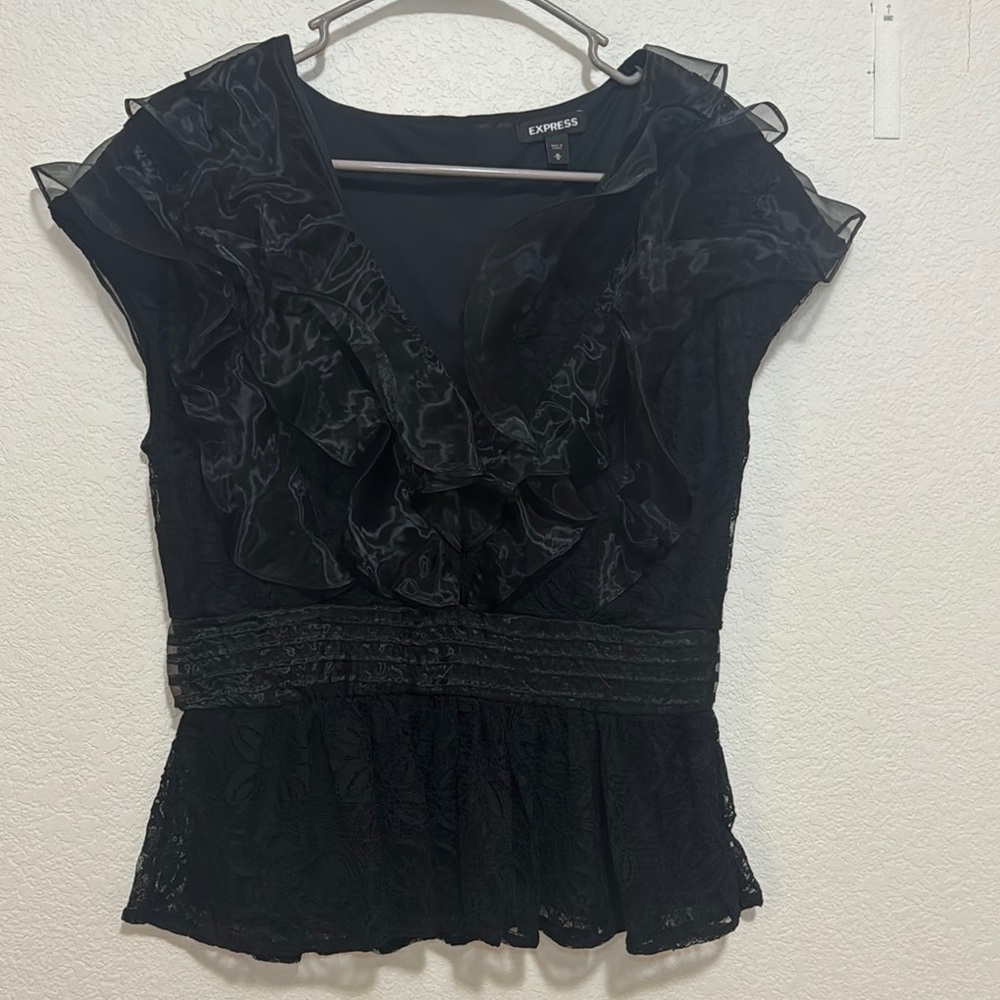 Express Black Ruffled Peplum Blouse